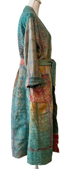 New Vintage Handmade Kantha Quilted Jacket, Teal