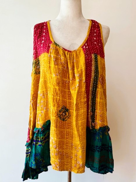 Kantha Bae Sassy Tank Top in a Colorful Mixed Print and Reversible.Yellow