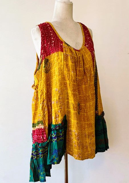 Kantha Bae Sassy Tank Top in a Colorful Mixed Print and Reversible.Yellow