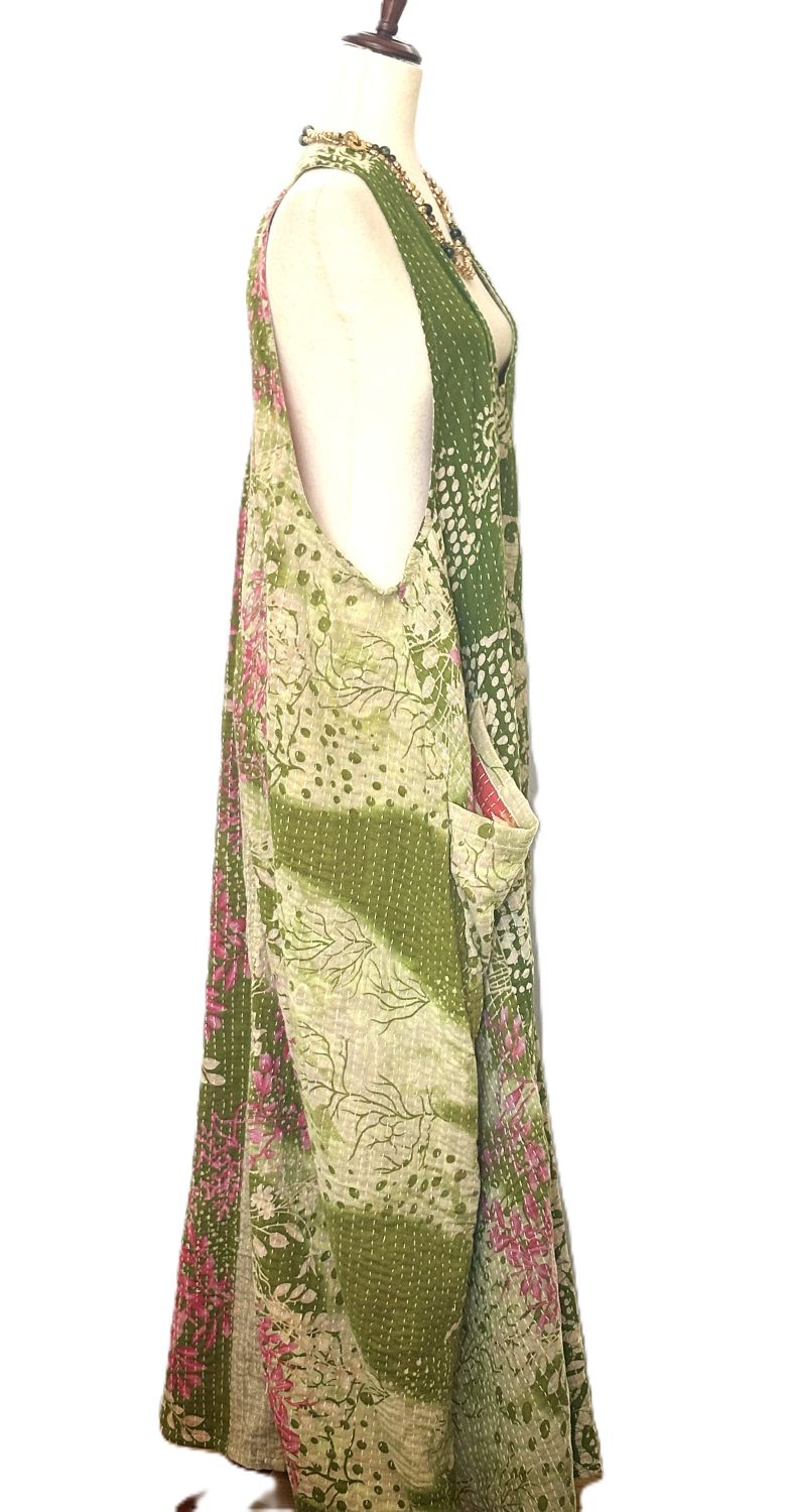 Kantha Bae Favorite: Harmony Mixed Print Maxi Cotton Dress or Jumper (Green)