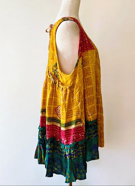 Kantha Bae Sassy Tank Top in a Colorful Mixed Print and Reversible.Yellow