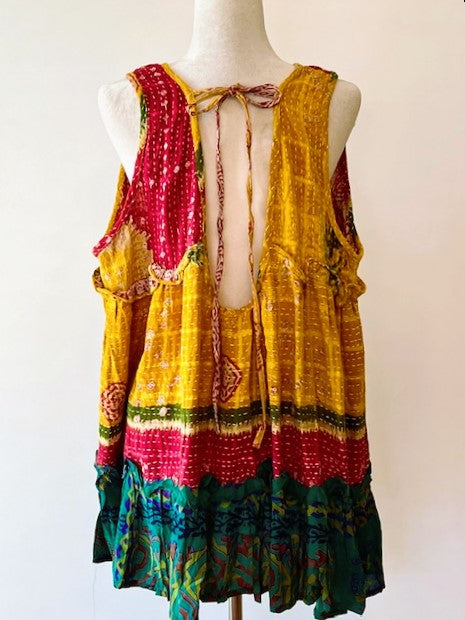 Kantha Bae Sassy Tank Top in a Colorful Mixed Print and Reversible.Yellow