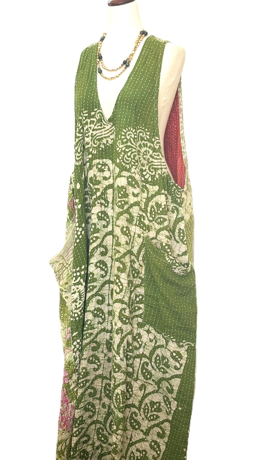 Kantha Bae Favorite: Harmony Mixed Print Maxi Cotton Dress or Jumper (Green)
