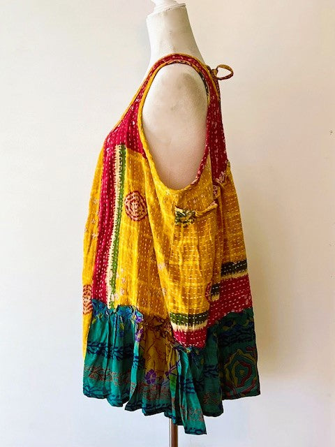 Kantha Bae Sassy Tank Top in a Colorful Mixed Print and Reversible.Yellow