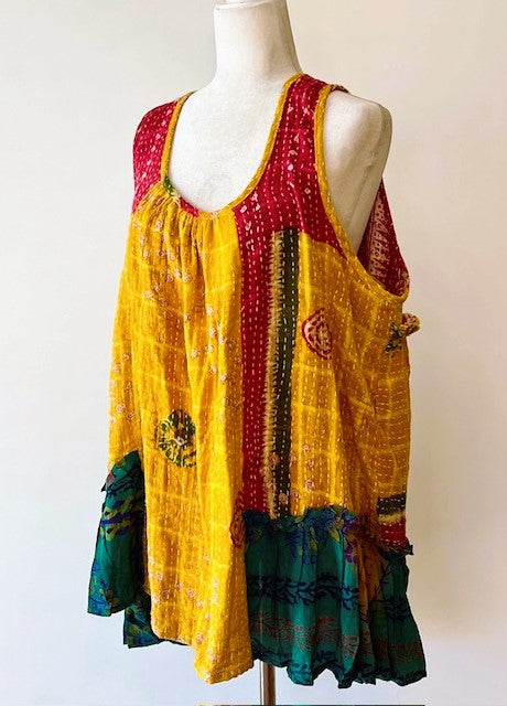 Kantha Bae Sassy Tank Top in a Colorful Mixed Print and Reversible.Yellow