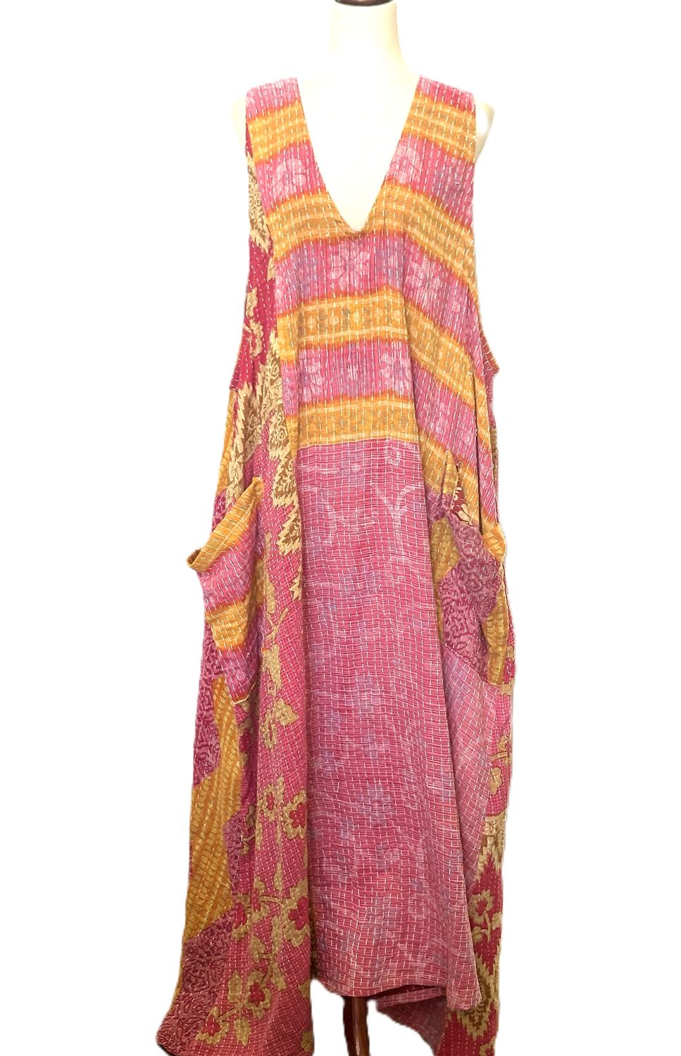 Kantha Bae Favorite: Harmony Mixed Print Maxi Cotton Dress or Jumper (Pink)