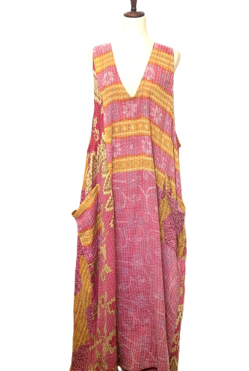 Kantha Bae Favorite: Harmony Mixed Print Maxi Cotton Dress or Jumper (Pink)