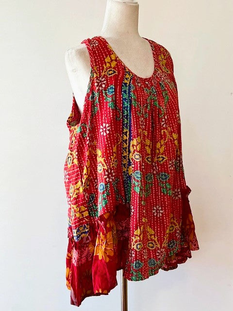 Kantha Bae Sassy Tank Top in a Colorful Mixed Print and Reversible.  Red