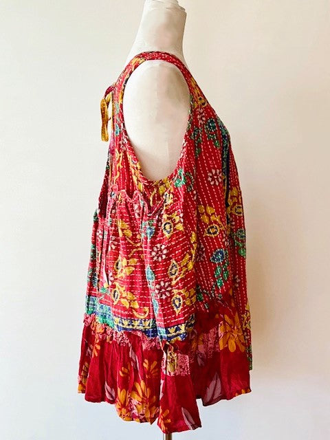 Kantha Bae Sassy Tank Top in a Colorful Mixed Print and Reversible.  Red