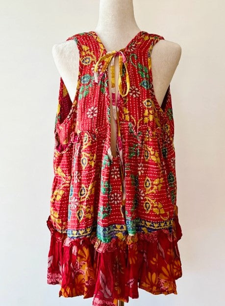 Kantha Bae Sassy Tank Top in a Colorful Mixed Print and Reversible.  Red