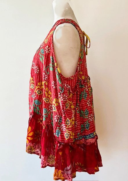 Kantha Bae Sassy Tank Top in a Colorful Mixed Print and Reversible.  Red