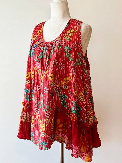 Kantha Bae Sassy Tank Top in a Colorful Mixed Print and Reversible.  Red