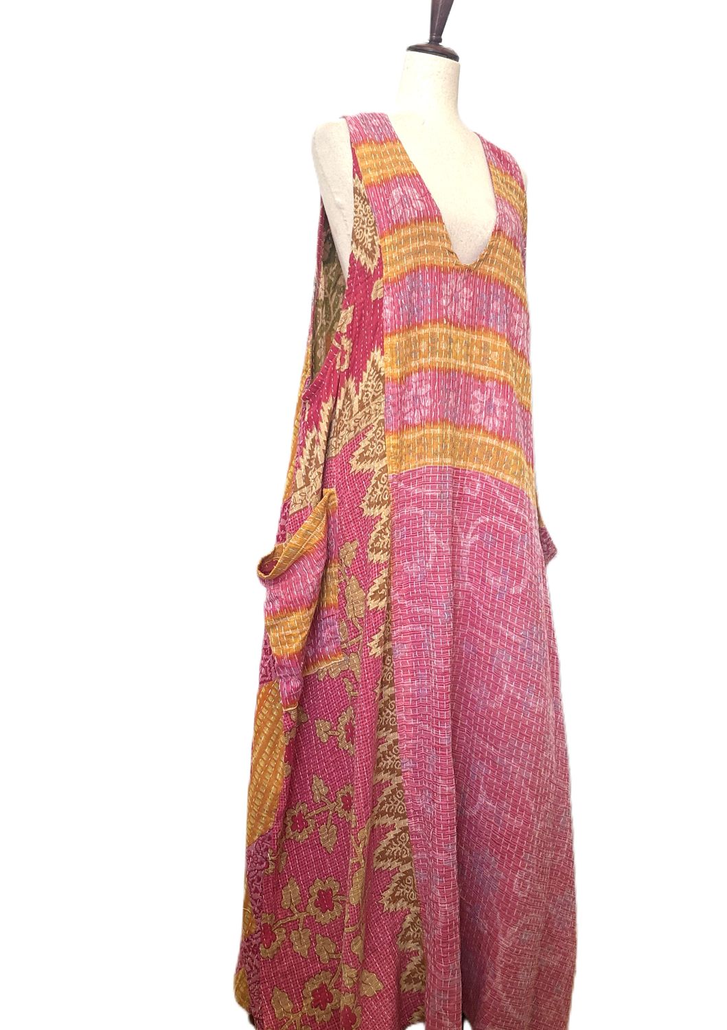 Kantha Bae Favorite: Harmony Mixed Print Maxi Cotton Dress or Jumper (Pink)