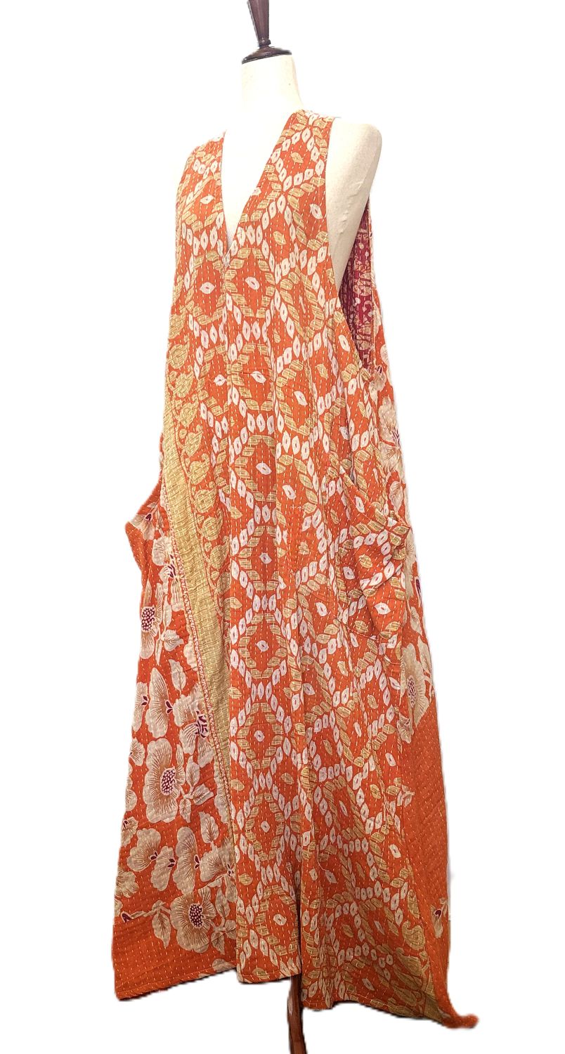 Kantha Bae Favorite: Harmony Mixed Print Maxi Cotton Dress or Jumper (Orange)