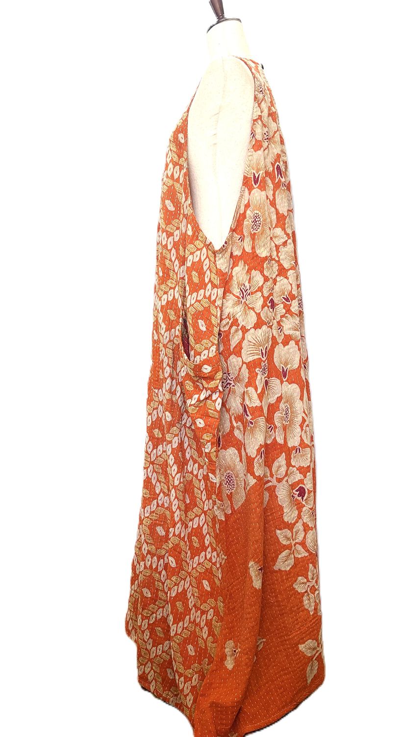 Kantha Bae Favorite: Harmony Mixed Print Maxi Cotton Dress or Jumper (Orange)