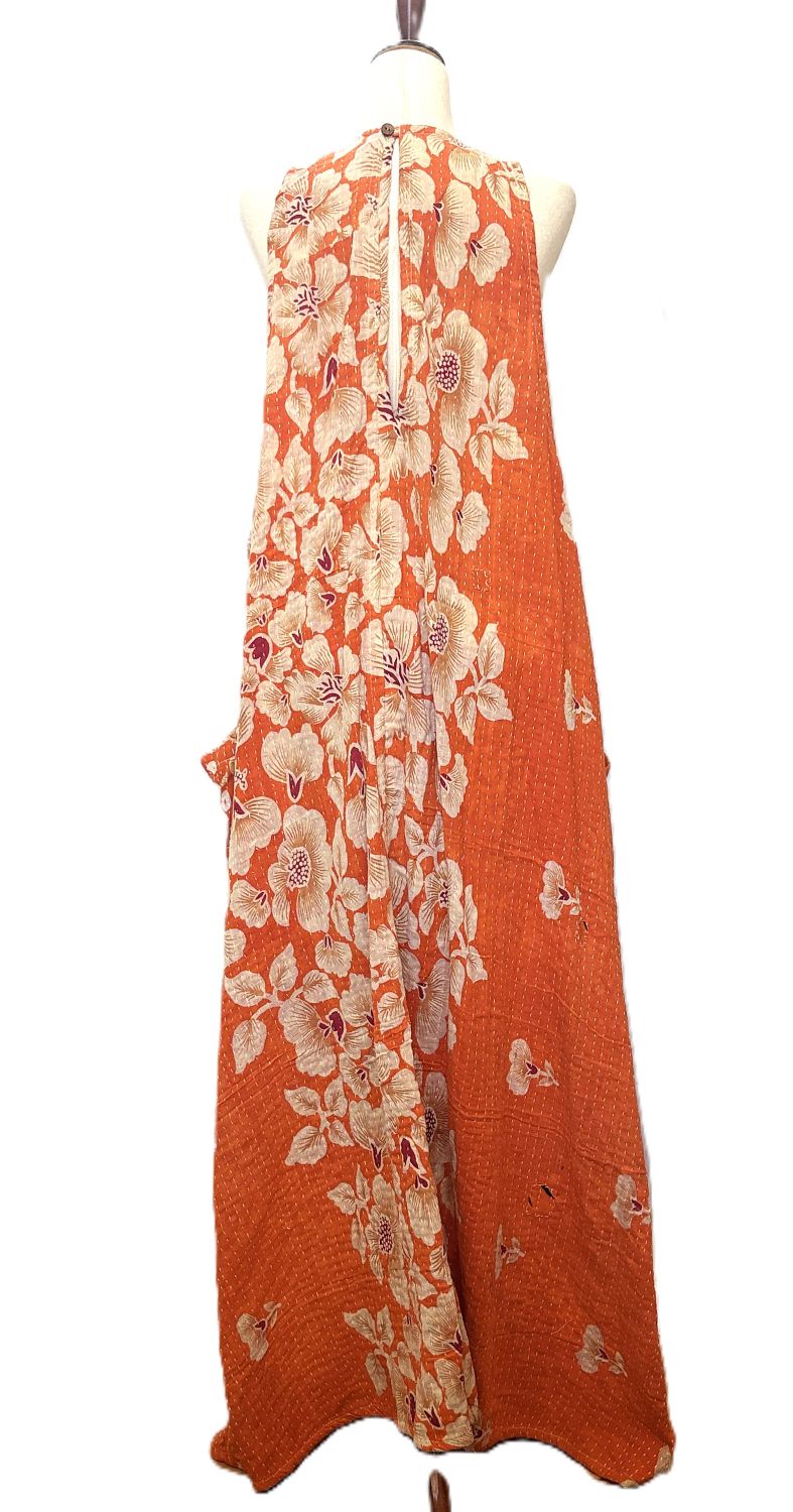 Kantha Bae Favorite: Harmony Mixed Print Maxi Cotton Dress or Jumper (Orange)