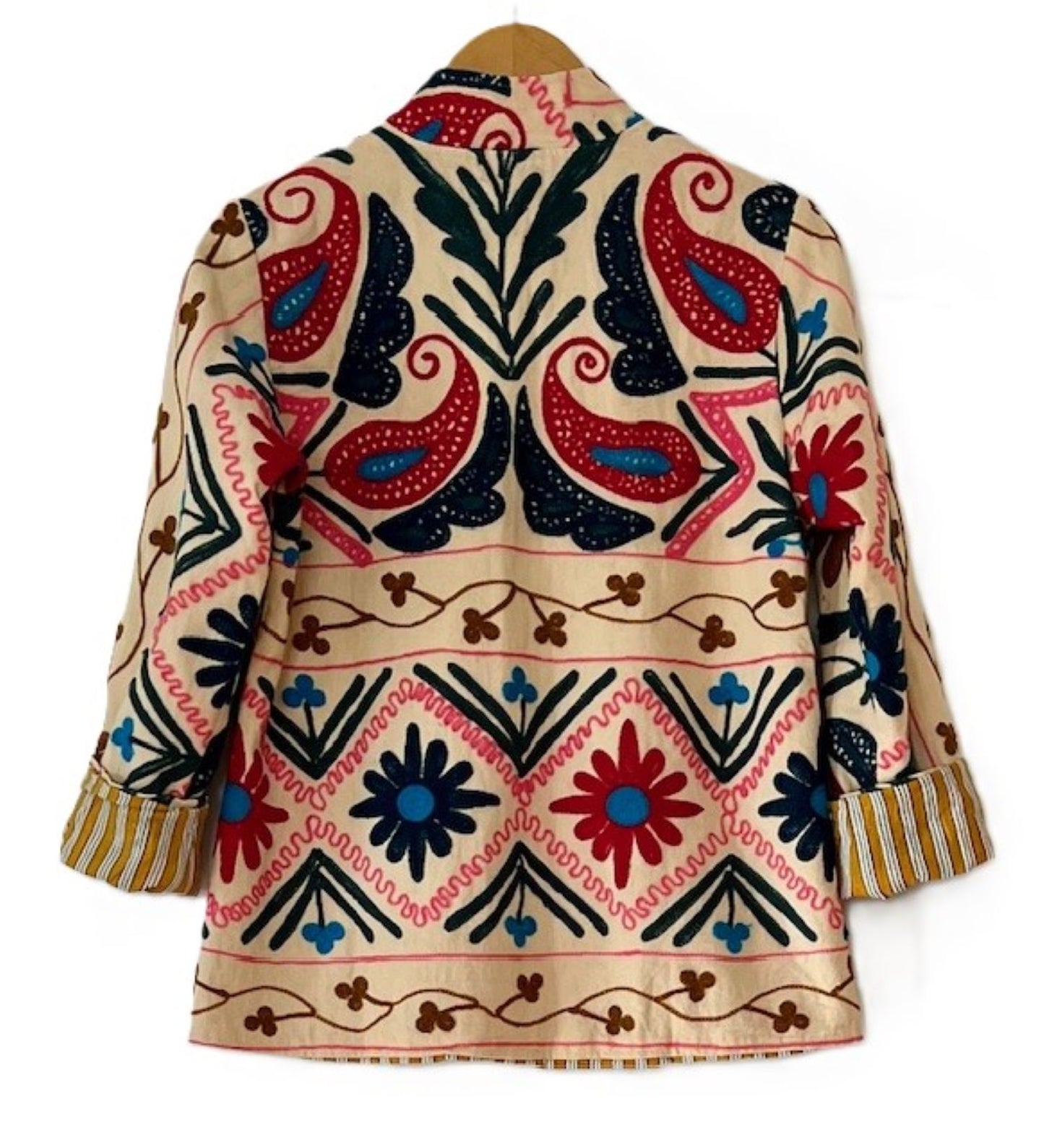 Short Box Cut Suzani Hand Embroidered Reversible Boho Jacket, Wild West