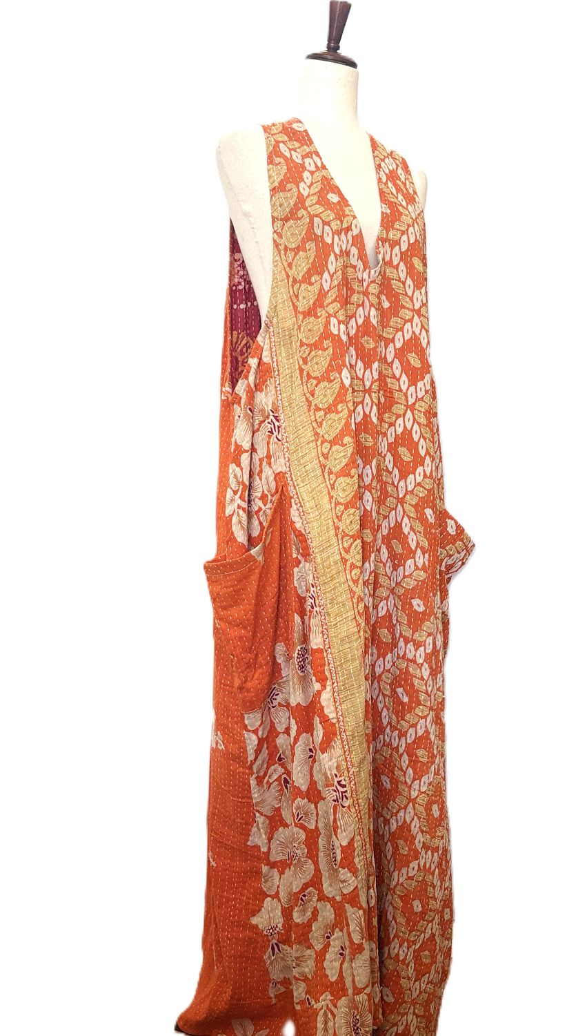 Kantha Bae Favorite: Harmony Mixed Print Maxi Cotton Dress or Jumper (Orange)