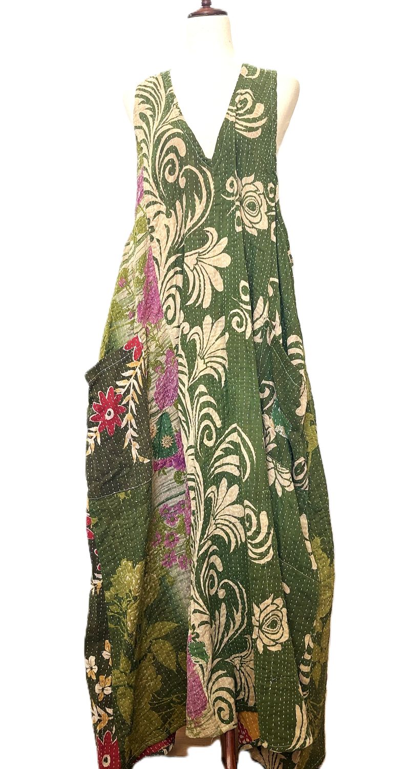 Kantha Bae Favorite: Harmony Mixed Print Maxi Cotton Dress or Jumper (Pink Green)