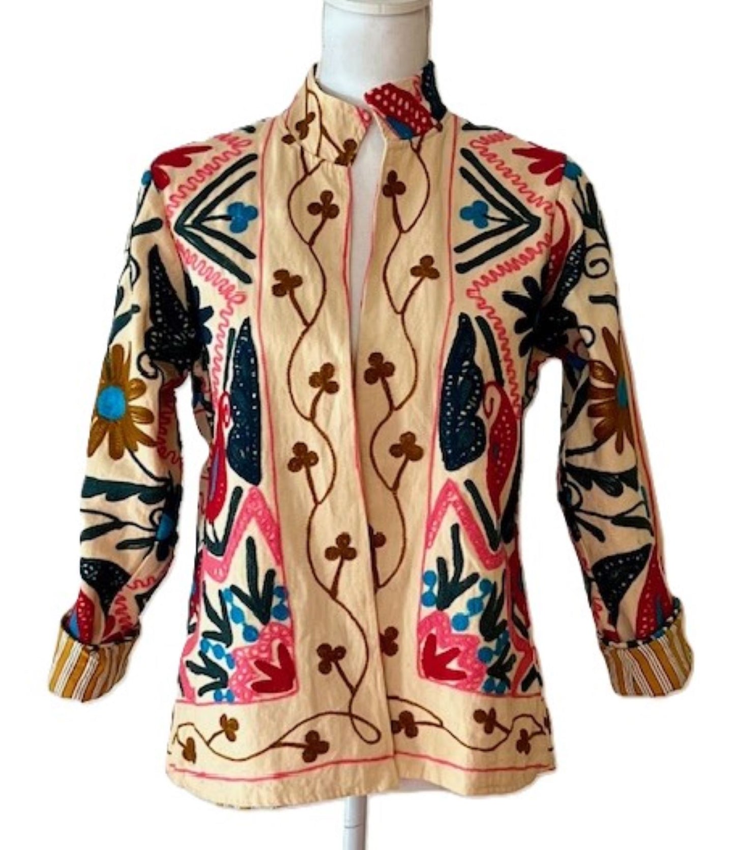 Short Box Cut Suzani Hand Embroidered Reversible Boho Jacket, Wild West