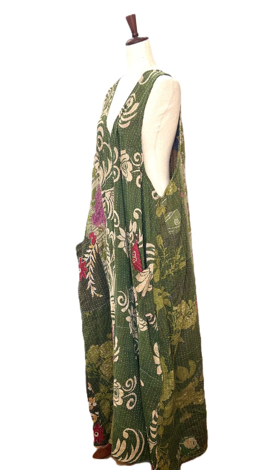Kantha Bae Favorite: Harmony Mixed Print Maxi Cotton Dress or Jumper (Pink Green)
