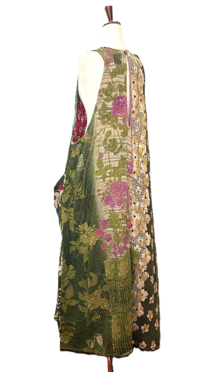 Kantha Bae Favorite: Harmony Mixed Print Maxi Cotton Dress or Jumper (Pink Green)