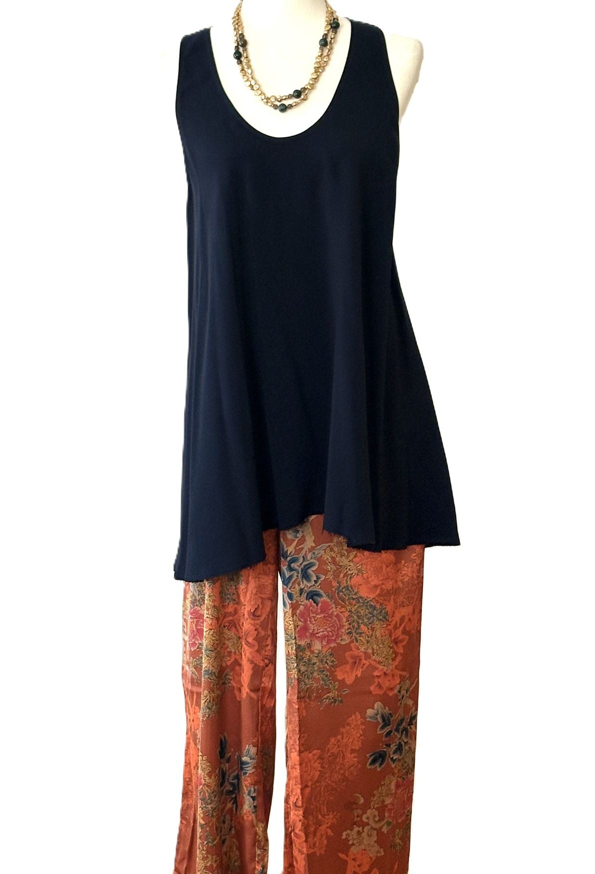 Pants. Satin Rust Palazzo Print. Colorful And Elegant.