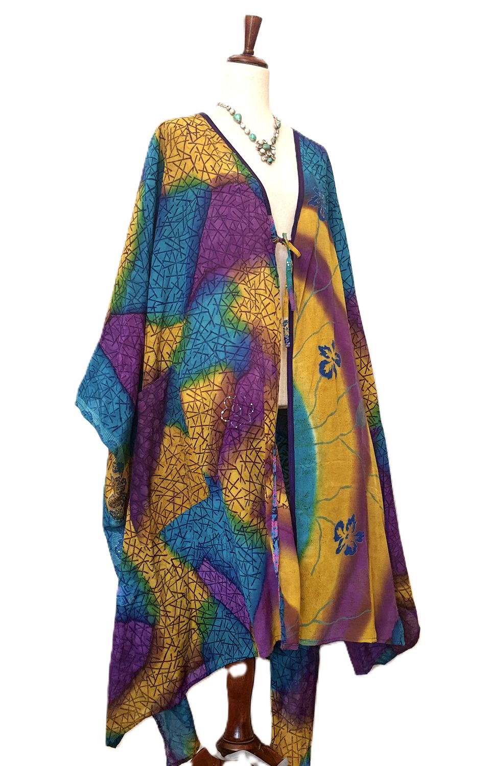Kantha Bae New Orchid Silk Kimono With Tie . Great Layer. (Multi Colored)