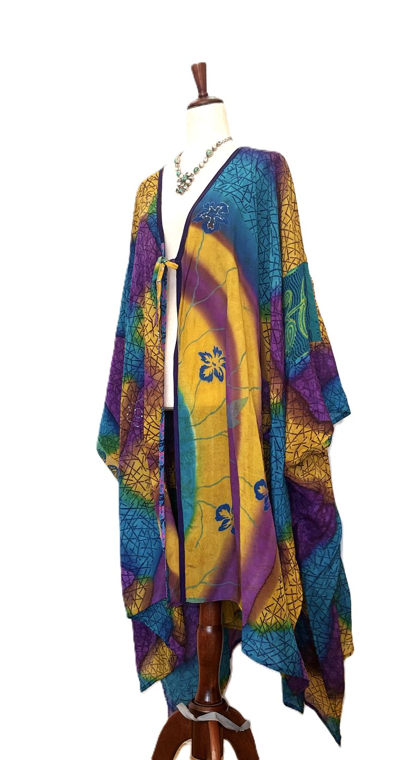 Kantha Bae New Orchid Silk Kimono With Tie . Great Layer. (Multi Colored)