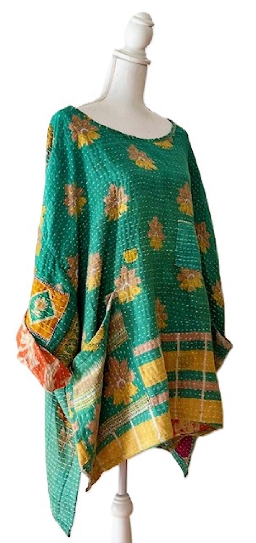 Kantha Bae Midi Muu Tunic (Green Abstract)