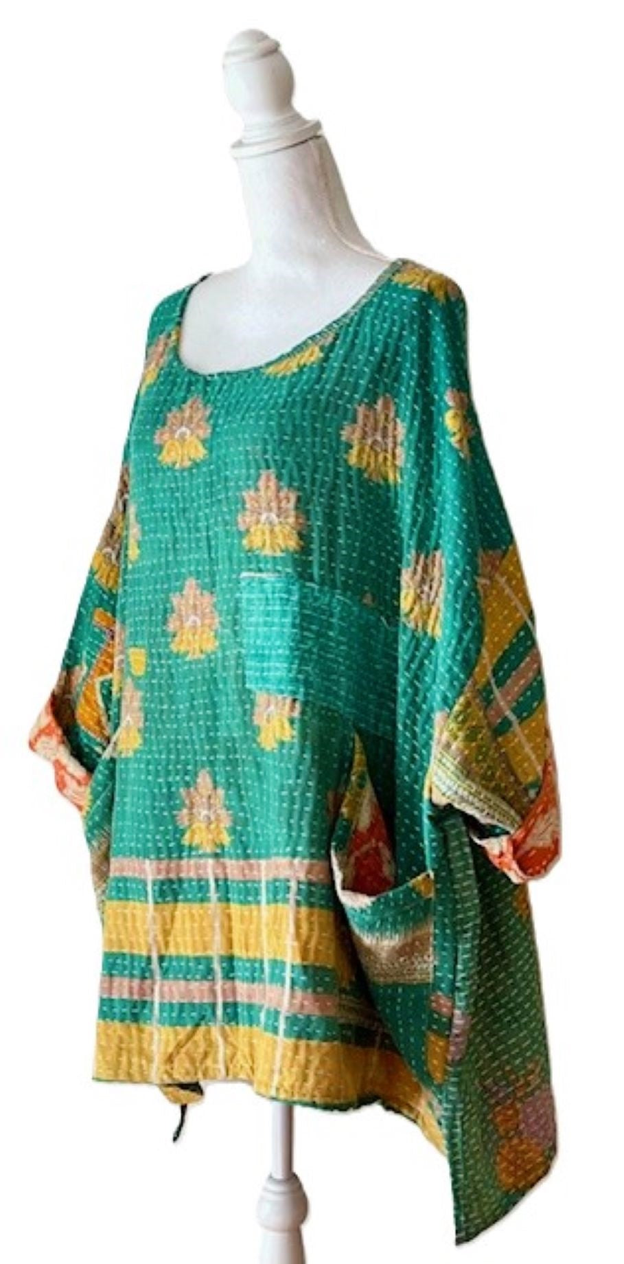 Kantha Bae Midi Muu Tunic (Green Abstract)