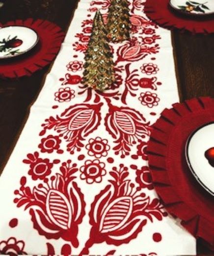 Luxurious Double-Sided Tweed Table Runner Embroidered To Perfection. Gorgeous.