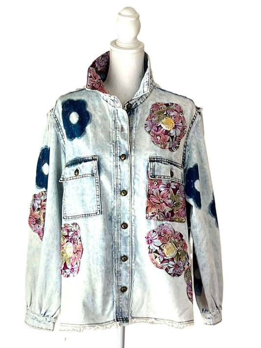 Floral Patch Detail Denim Jacket. It's Love At First Sight.