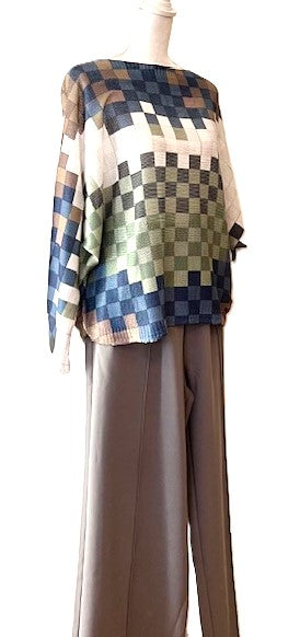Italian Knit Checkered Sweater (Olive)