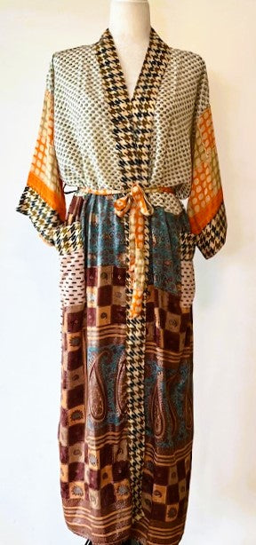 Silk Kimono Duster Mixed Print Patchwork