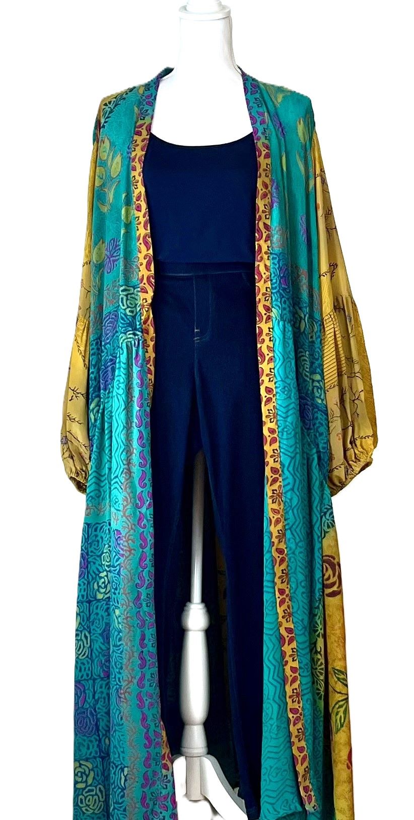 Kantha Bae New Evermore Silk Kimono Is Luxurious and Romantic (Turquoise)