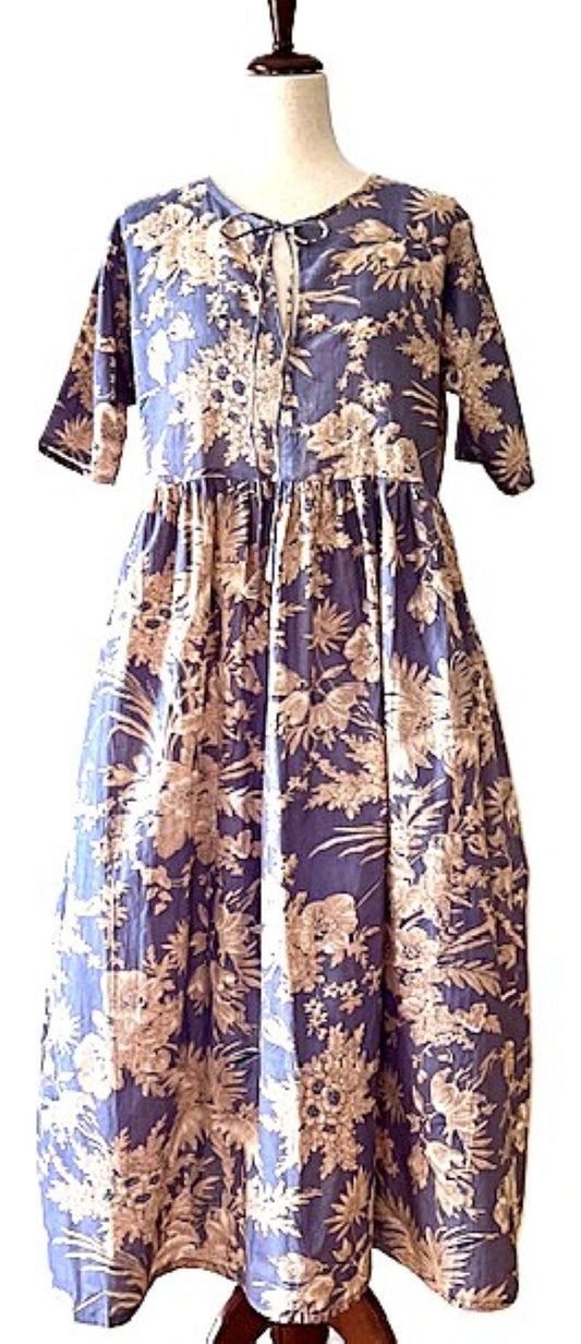 Dresses: New Floral Cotton Handblock Midi. Perfect For Fall. (Lilac)