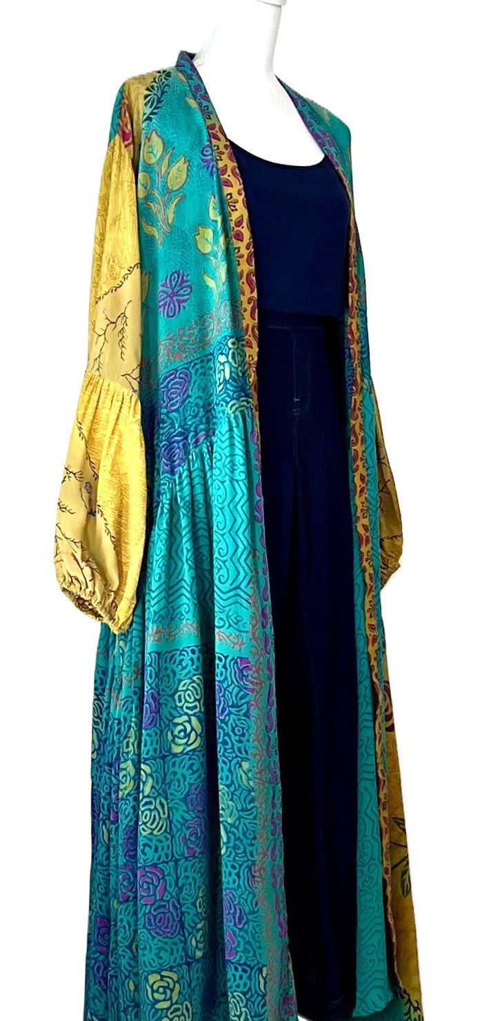 Kantha Bae New Evermore Silk Kimono Is Luxurious and Romantic (Turquoise)