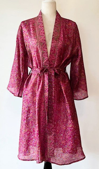 Classic Short Silk Kimono Duster. A Soft Berry Dream.