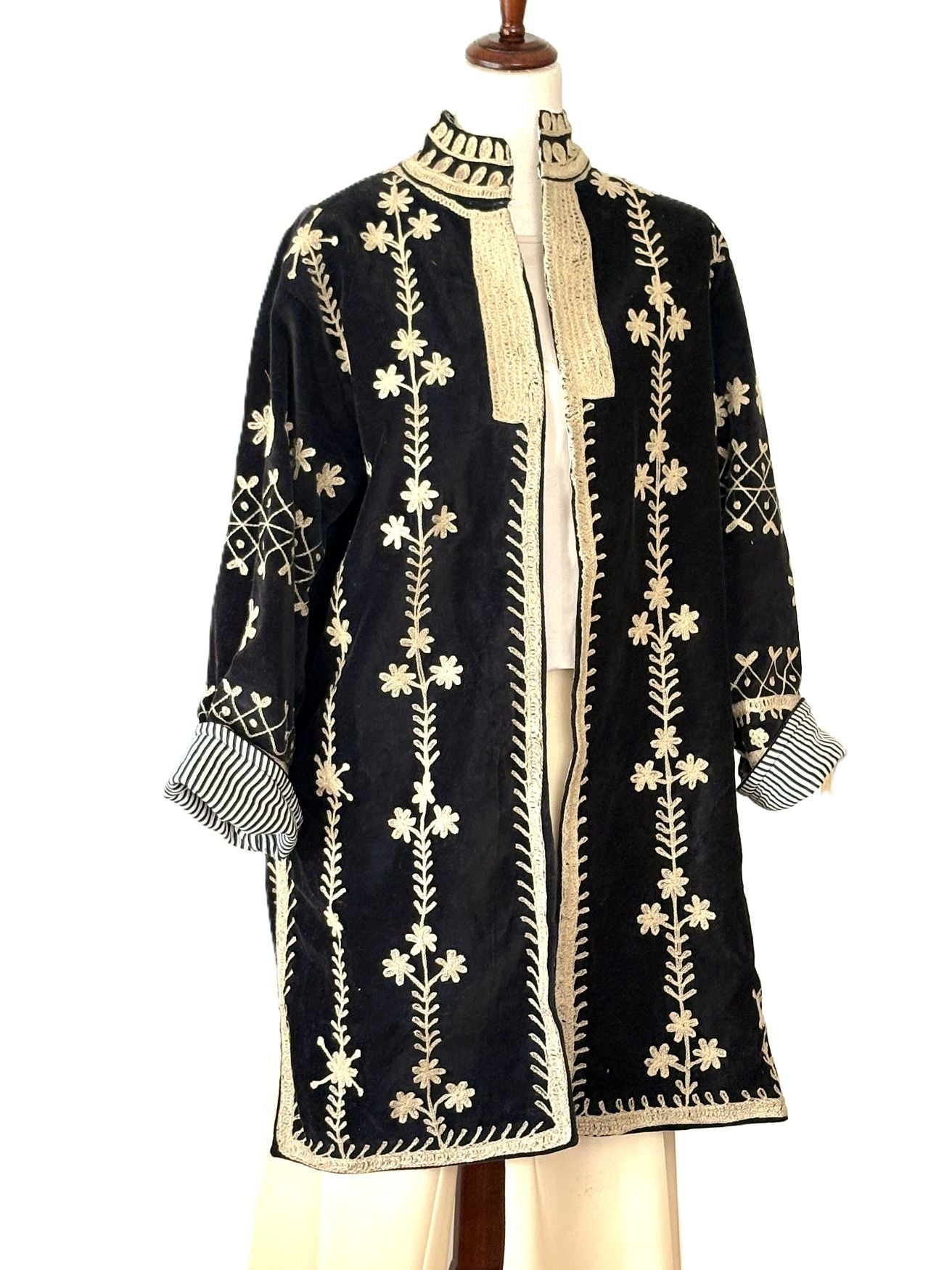 Jacket - Wearable Art, Hand Embroidered Kimono Coat (Black)