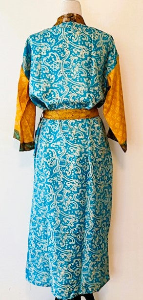 Luxury Silk Kimono Duster Dress:  Dramatic Bold Color Print Mix