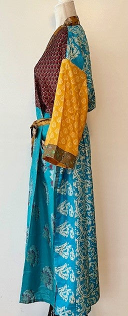 Luxury Silk Kimono Duster Dress:  Dramatic Bold Color Print Mix