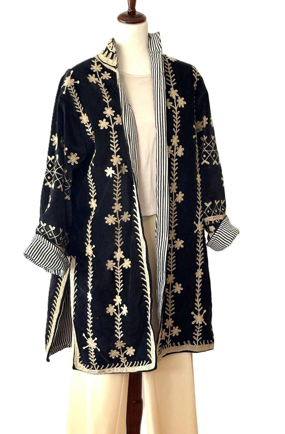 Jacket - Wearable Art, Hand Embroidered Kimono Coat (Black)
