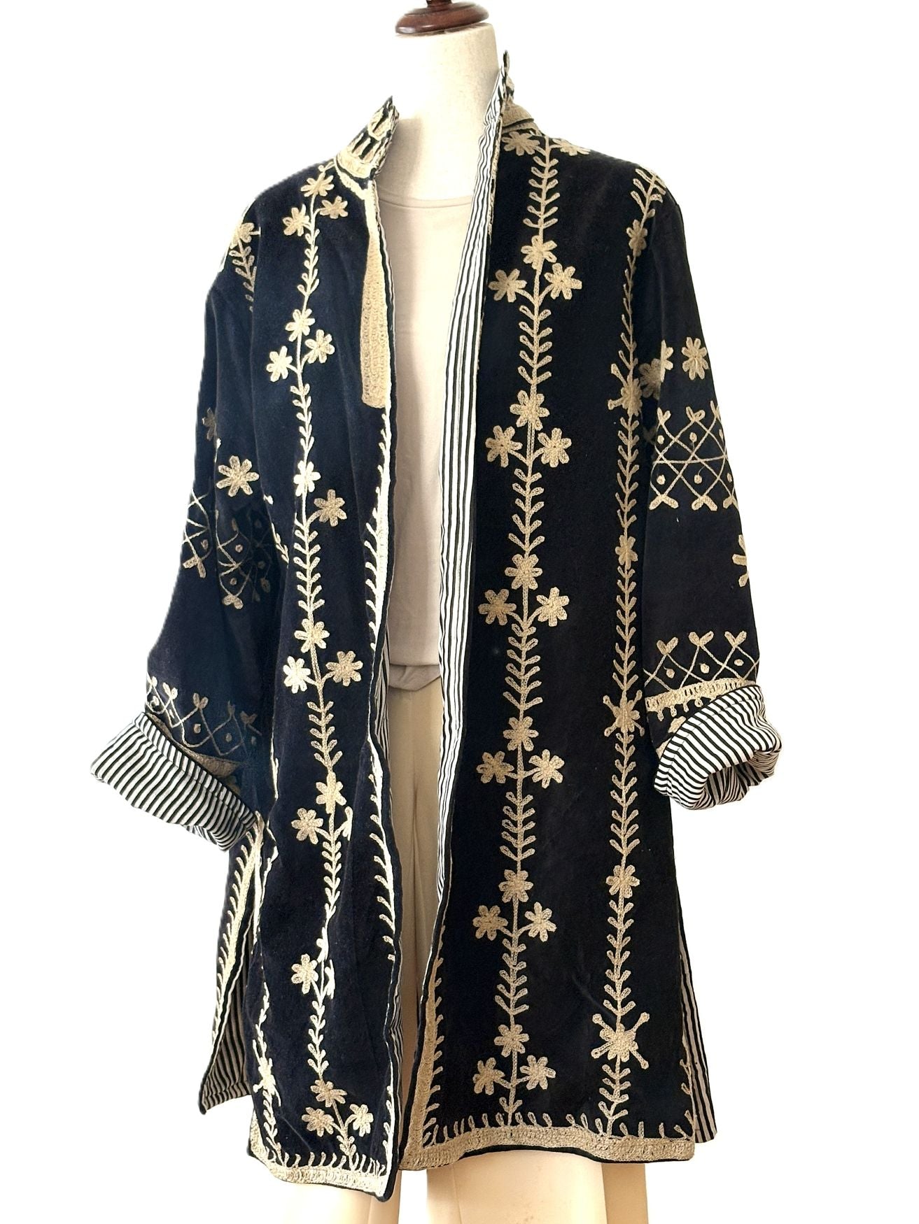 Jacket - Wearable Art, Hand Embroidered Kimono Coat (Black)