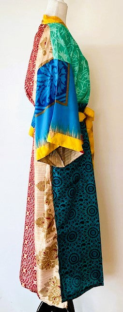 Luxury Silk Kimono Duster Dress:  Dramatic Bold Color Mix