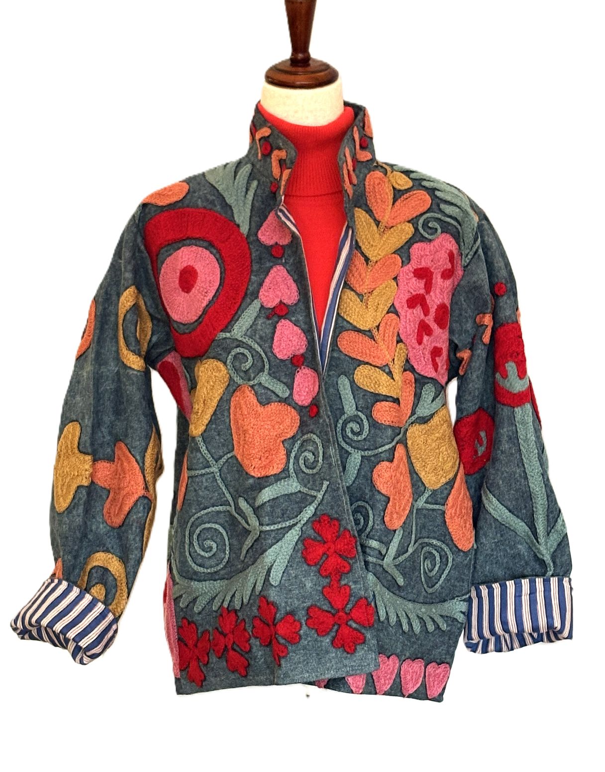 Jacket, Blue Denim, Hand-Embroidered Suzani Jacket Is Exceptional