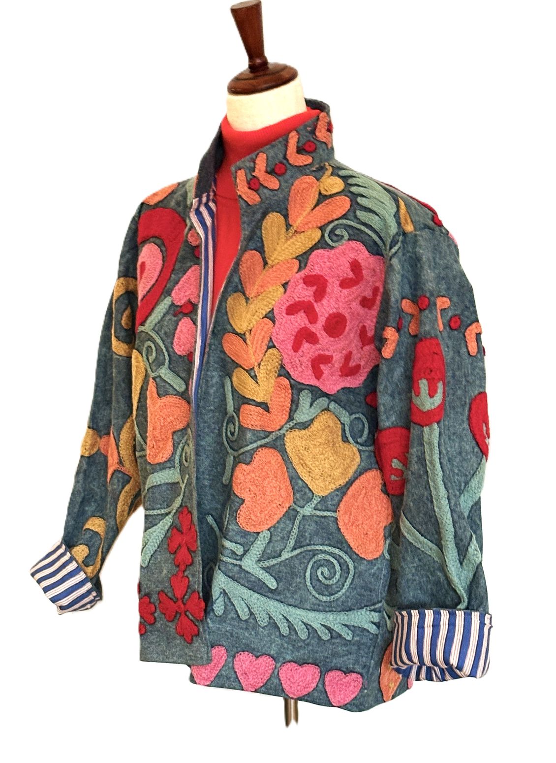 Jacket, Blue Denim, Hand-Embroidered Suzani Jacket Is Exceptional