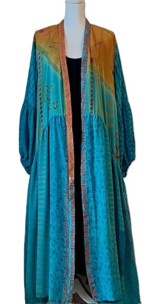 Kantha Bae New Evermore Silk Kimono Is Luxurious and Romantic (Blues)