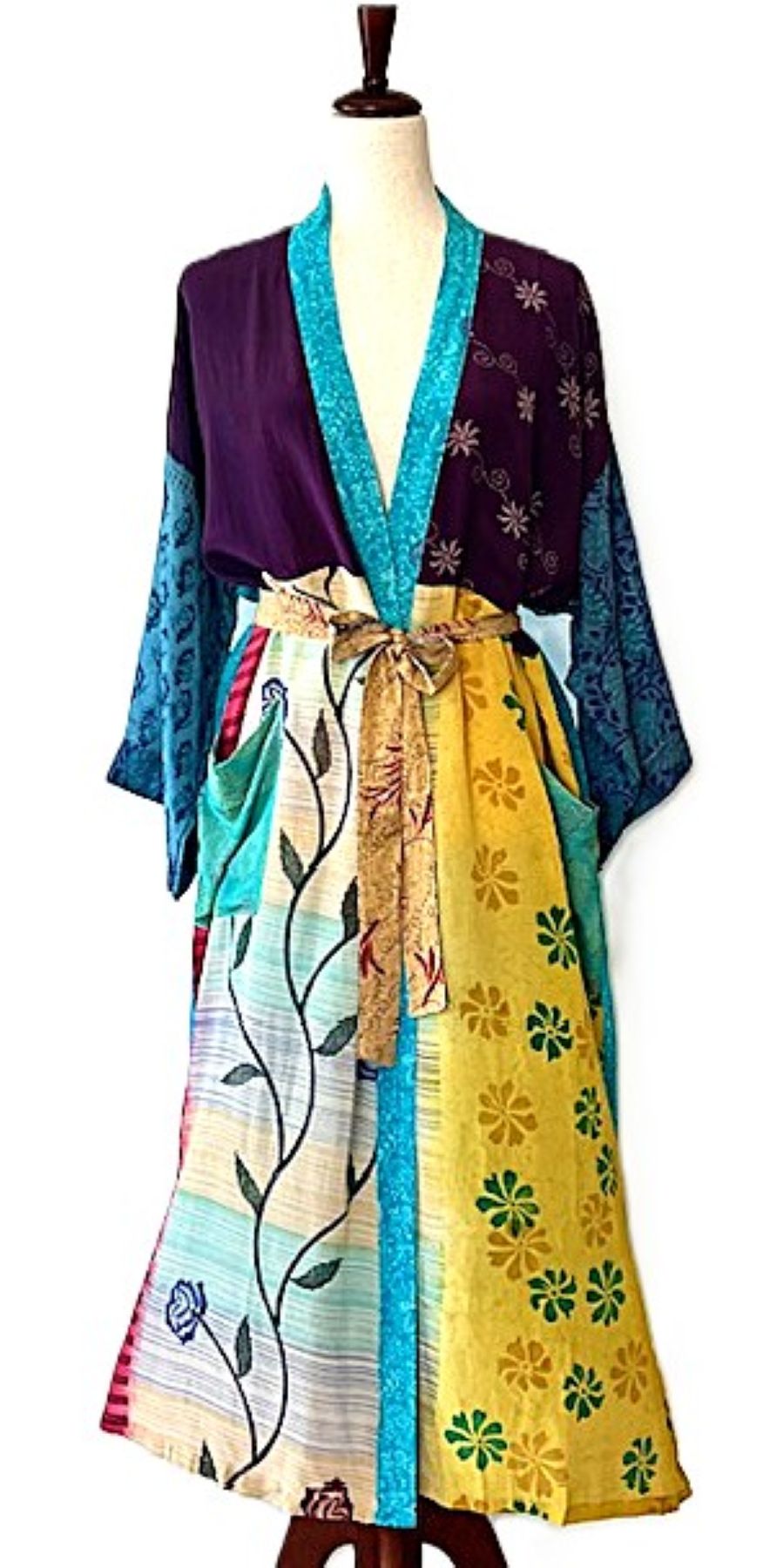 Kimono, Long Silk Duster Dress In A Mixed Print.