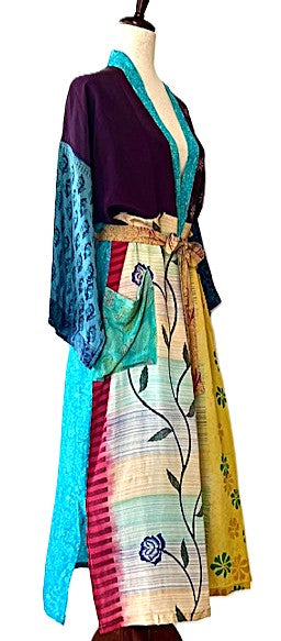Kimono, Long Silk Duster Dress In A Mixed Print.